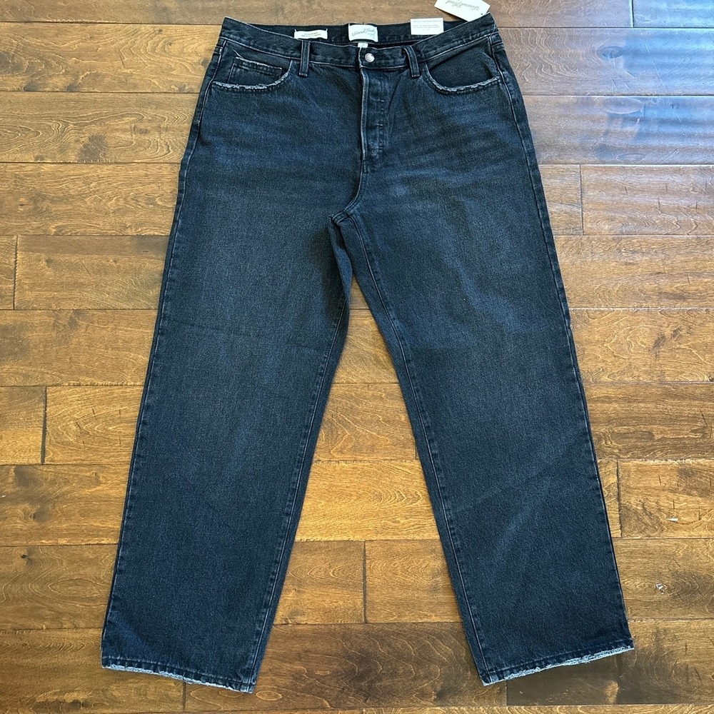 Universal Thread Mid Rise 90s Baggy Jeans Black Denim Frayed Women's Size 14 NEW